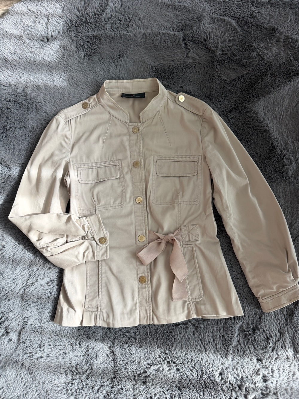Carolina Herrera Women’s Beige Utility Jacket with Waist Tie Size 6 (XS)